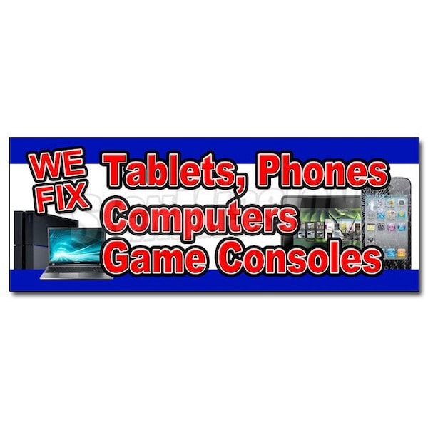Safety Sign, 48 in Height, Vinyl, 18 in Length, We Fix Tab Pho Comp Game